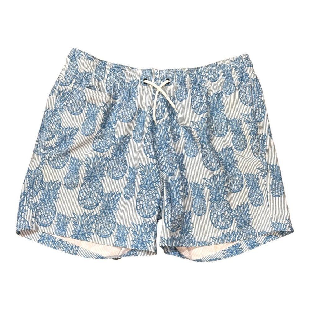 Mens Pineapple Print Swim Board Shorts Trunks Surf & Swim Co. Blue & White M